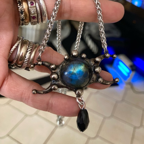 Natural labradorite gemstone triple moon goddess charm boho goth necklace . - Picture 12 of 12